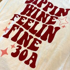 30A Graphic T-Shirt Top “Sipping Wine and Feeling Fine” Size Small